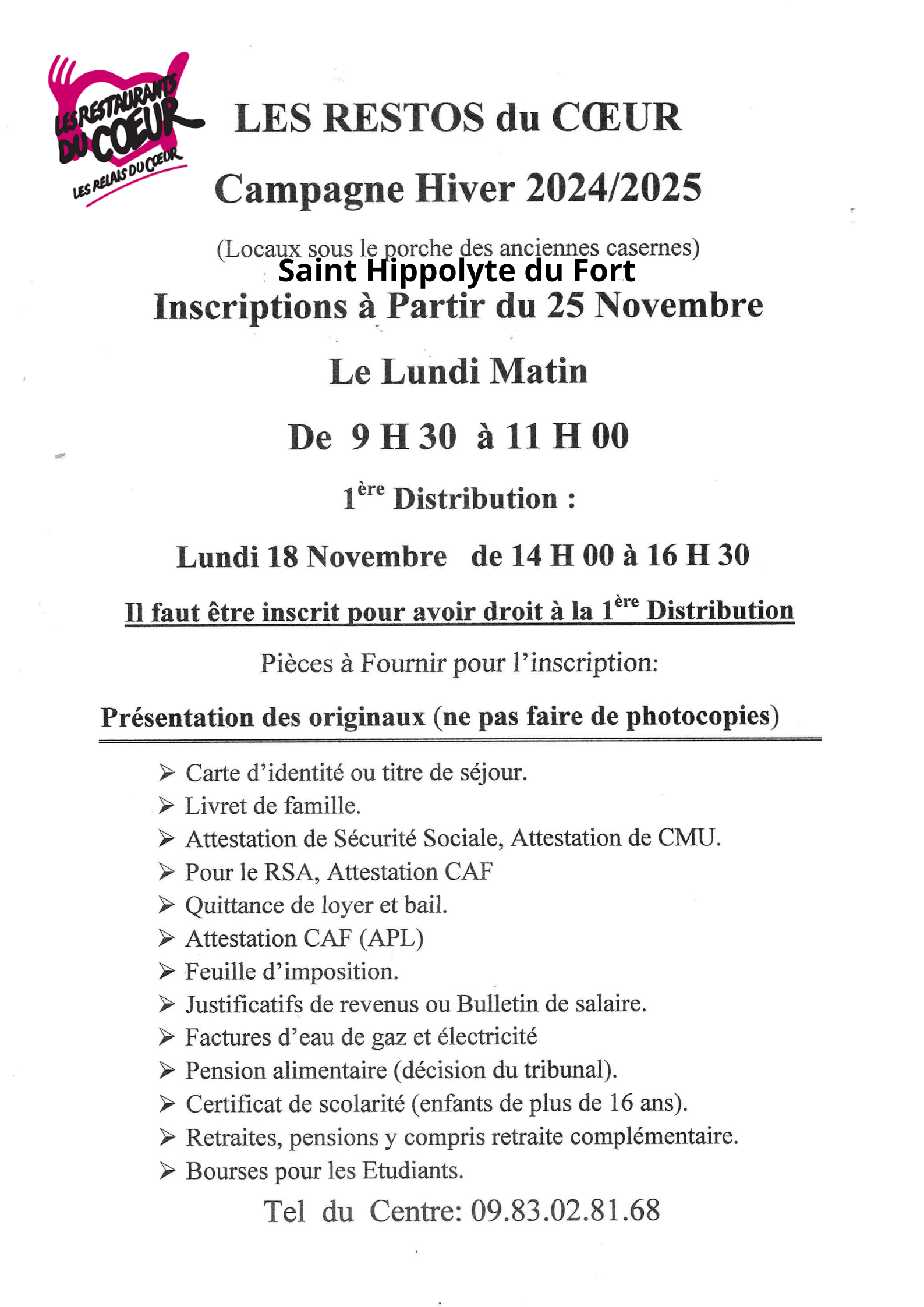 Resto du Coeur Saint Hippolyte du Fort