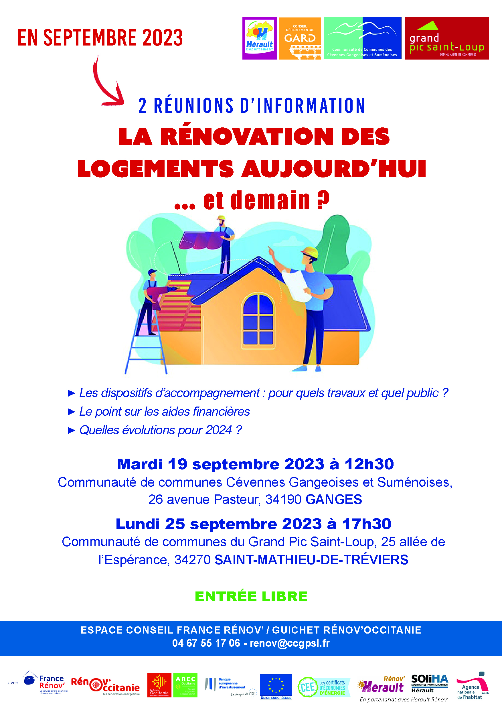 Affiche Réunions dInformation Espace Conseil FRANCE RENOV GPSL CGS SEPT 2023 1